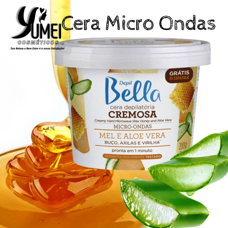 CERA DEPILATÓRIA CREMOSA MICRO-ONDAS MEL E ALOE VERA DEPIL BELLA 200G