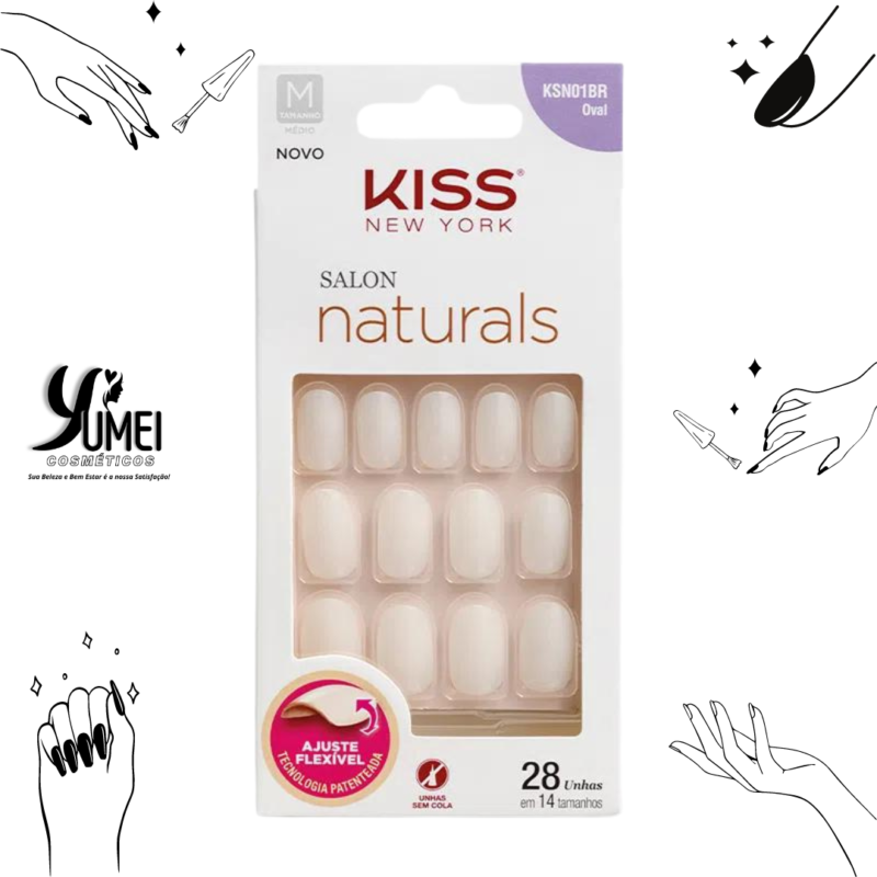 UNHA POSTIÇA SALON NATURAL OVAL MÉDIO KISS NEW YORK KSN01BR