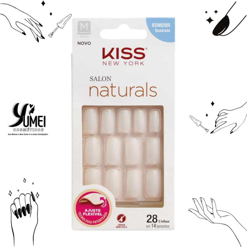 UNHA POSTIÇA SALON NATURALS QUADRADO MÉDIO KISS NEW YORK