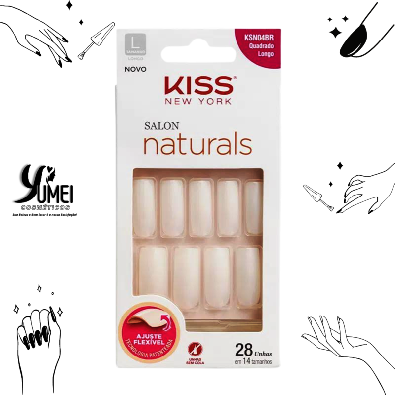 UNHA POSTIÇA SALON NATURALS QUADRADA LONGO KISS NEW YORK