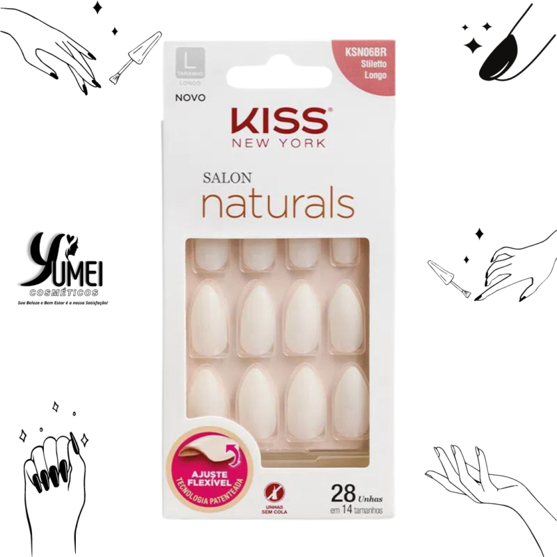 UNHA POSTIÇA SALON NATURALS STILLETO LONGO KISS NEW YORK