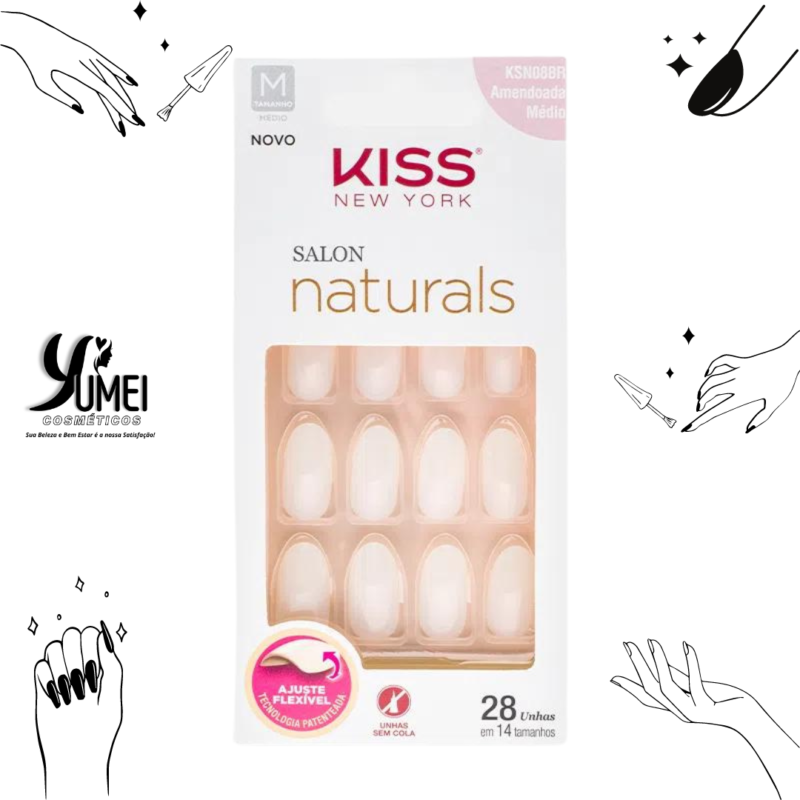 UNHA POSTIÇA SALON NATURALS AMENDOADA MÉDIO KISS NEW YORK