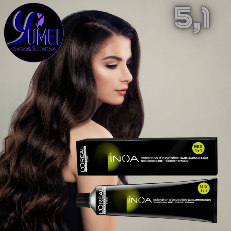 INOA COLORAÇÃO PERMANENTE LOREAL PROF. 5,1 CAST CLARO CENDRE