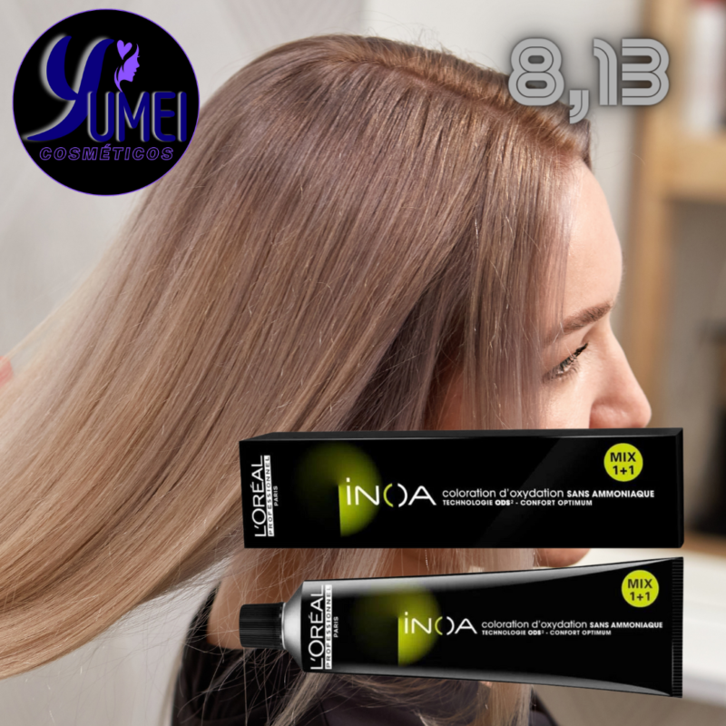 INOA COLORAÇÃO PERM LOREAL PROF. 8,13 LOURO CLAR BEGE CENDRE