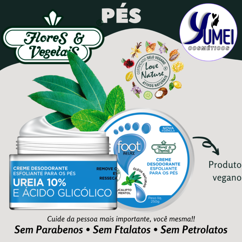 Creme Desodorante Para Os Pés Esfoliante Foot Relax Flores & Vegetais 250g