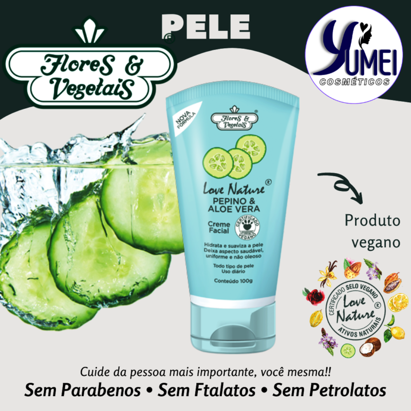 Creme Facial Pepino & Aloe Vera Love Nature® Flores & Vegetais 100g