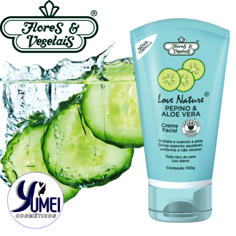 Creme Facial Pepino & Aloe Vera Love Nature® Flores & Vegetais 100g - Image 2