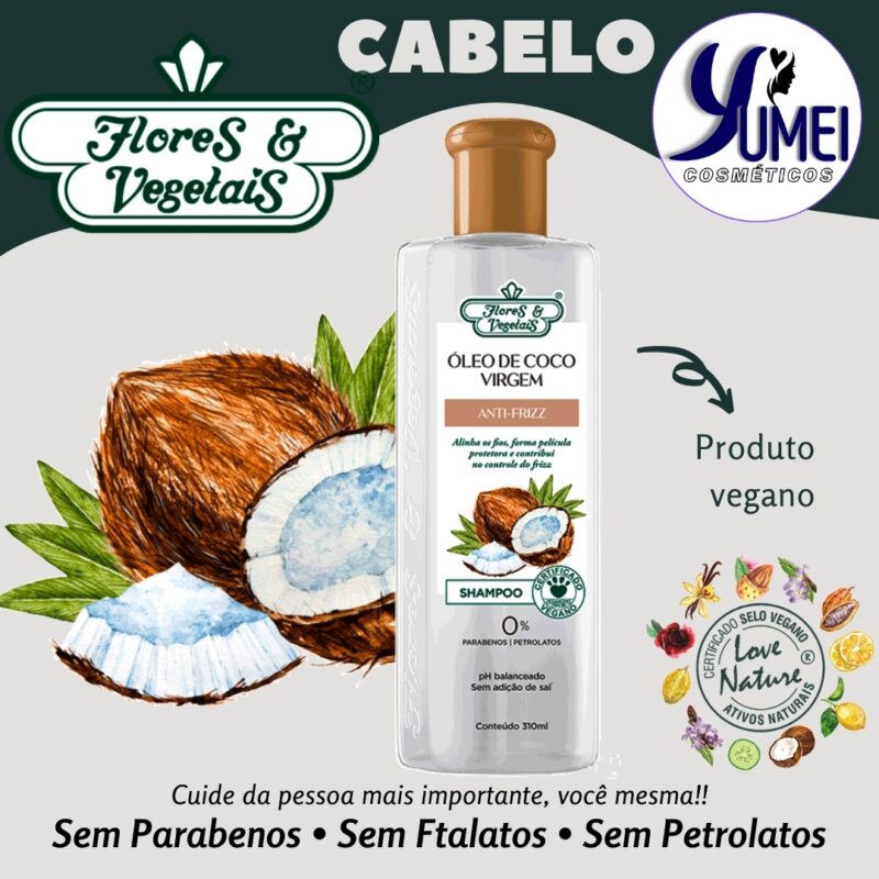 Shampoo Óleo De Coco Virgem Anti-frizz Flores & Vegetais 310ml