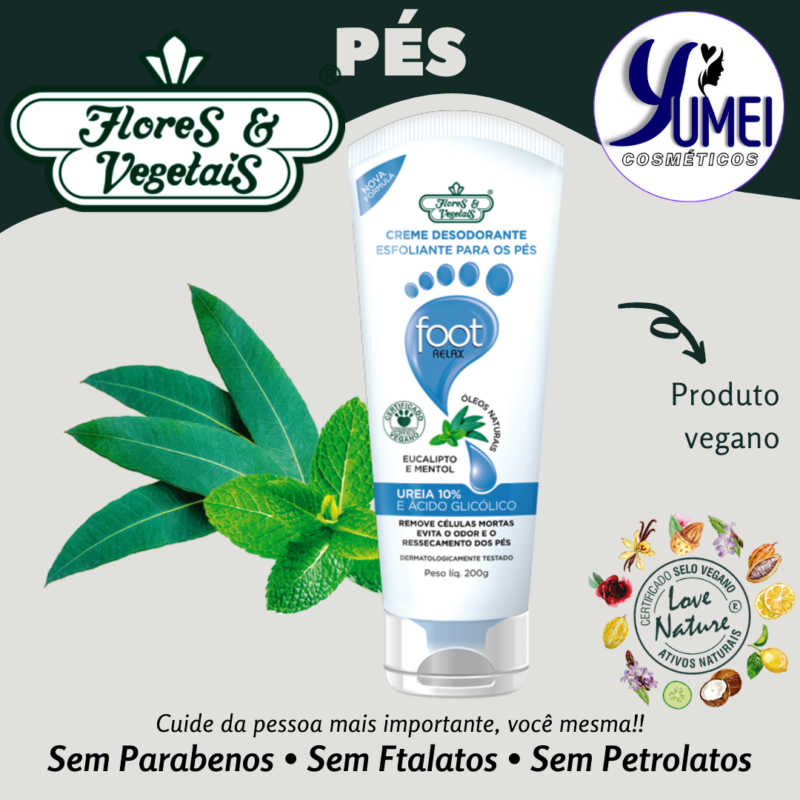 Creme Desodorante Para Os Pés Esfoliante Foot Relax Flores & Vegetais 200g