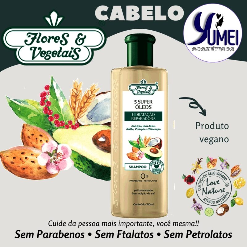 Shampoo 5 Super Óleos Hidratação Reparadora Flores & Vegetais 310ml