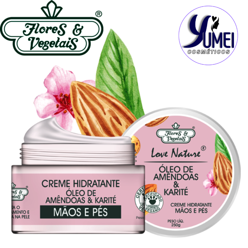 Creme Hidratante Mãos E Pés Amêndoas E Karité Love Nature® Flores & Vegetais 250g - Image 2