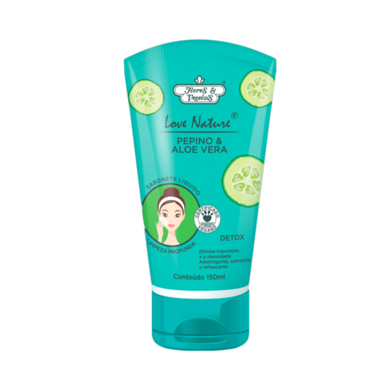 SABONETE LIQUIDO  FACIAL PEPINO ALOE 150ML FLORES E VEGETAIS - Image 2