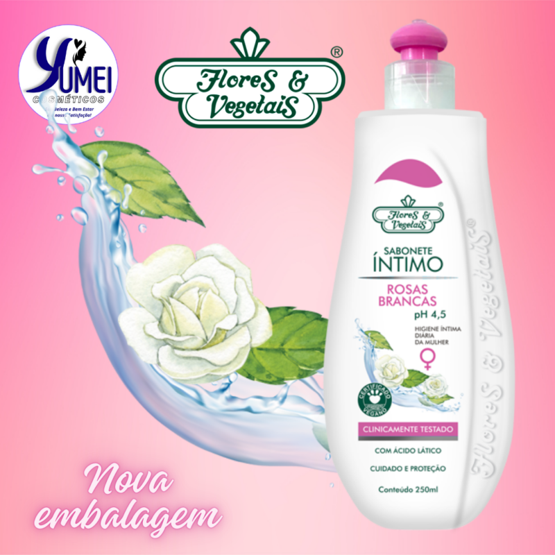 Sabonete Íntimo Extrato De Rosas Brancas Flores & Vegetais 250ml